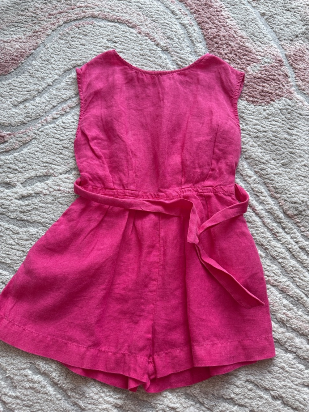 Zara Girls Fuchsia Sleeveless Linen-Blend Romper with Waist Tie